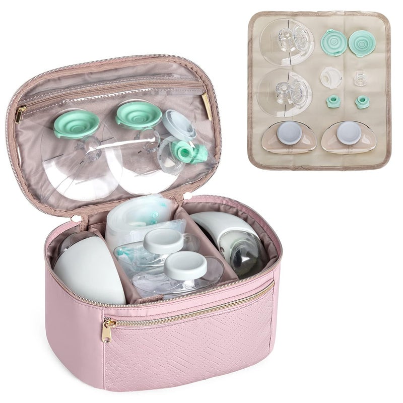 Fasrom Wearable Breast Pump Bag Compatible with Momcozy, Medela and Elvie Hands Free Pumps, Portable Carrying Case with Waterproof Mat for Working Moms Travel, Pink (Bag Only, Patent Design) - Image 1